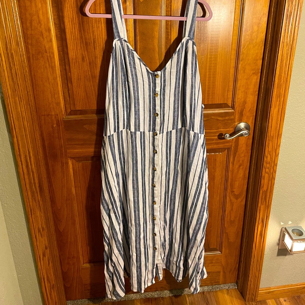 3X Terra & Sky Blue Striped White Dress Never Worn